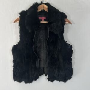 Genuine Rabbit‎ Fur Vest Black Zip Front Soft Plush Size Medium